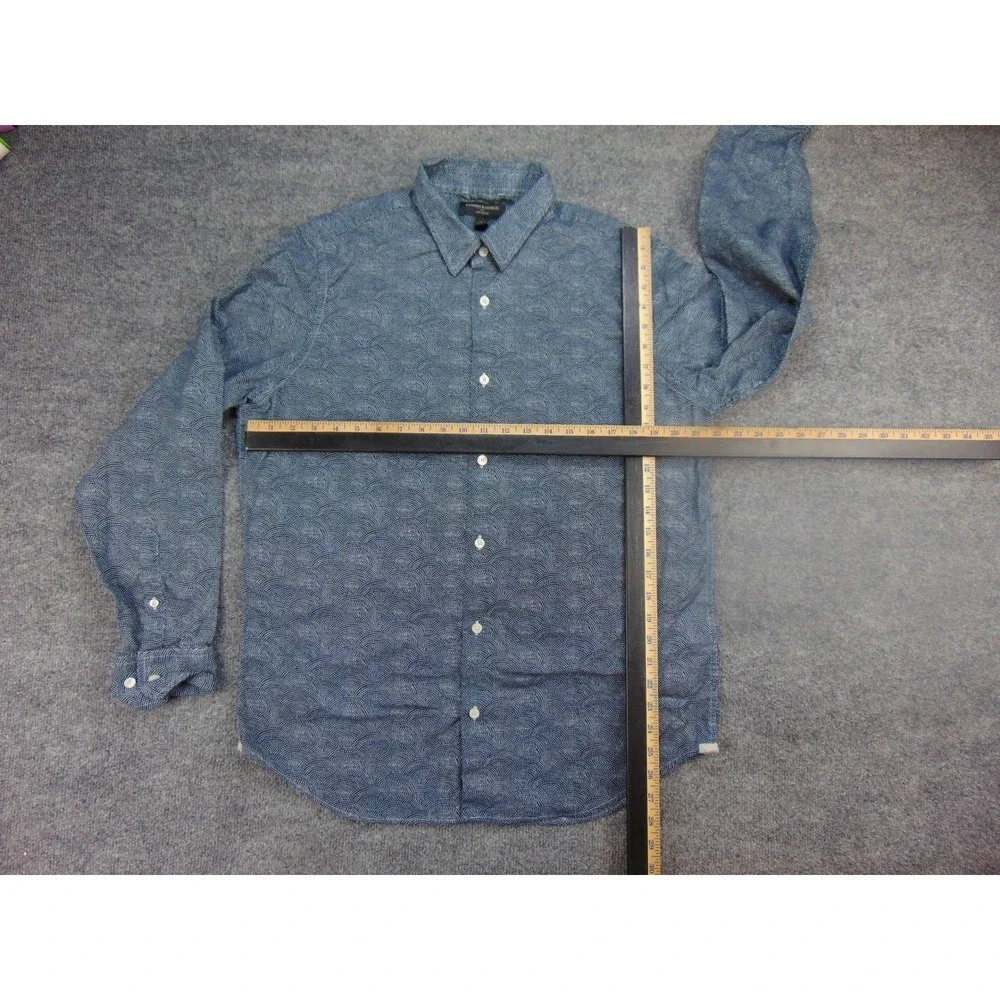 Banana Republic Shirt Mens Large Blue Seigaiha Wave Linen Blend Coastal Nautical